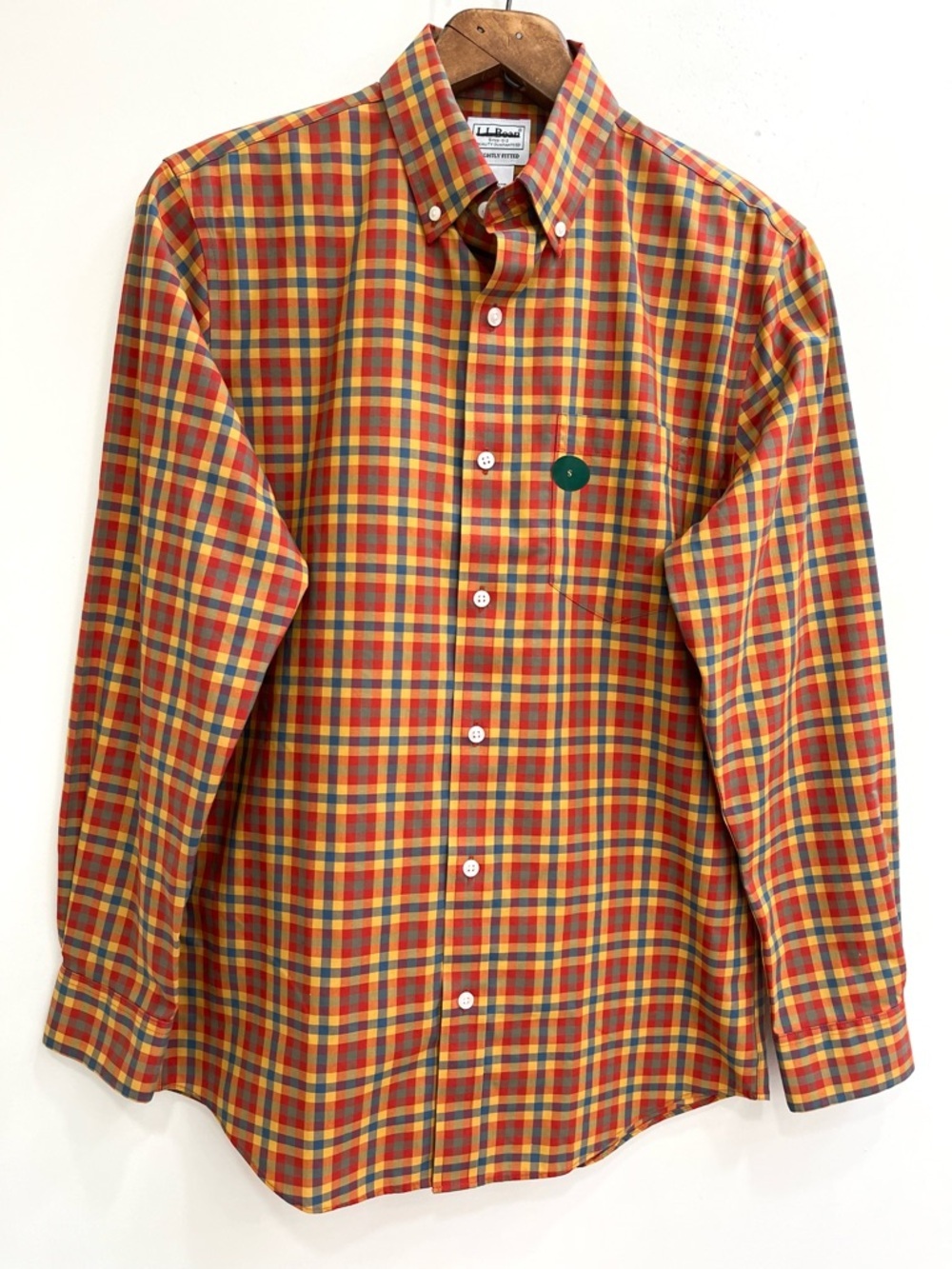 L.L.Bean plaid button-down shirt Slightly Fitted Red Blue Mustard Yellow Small